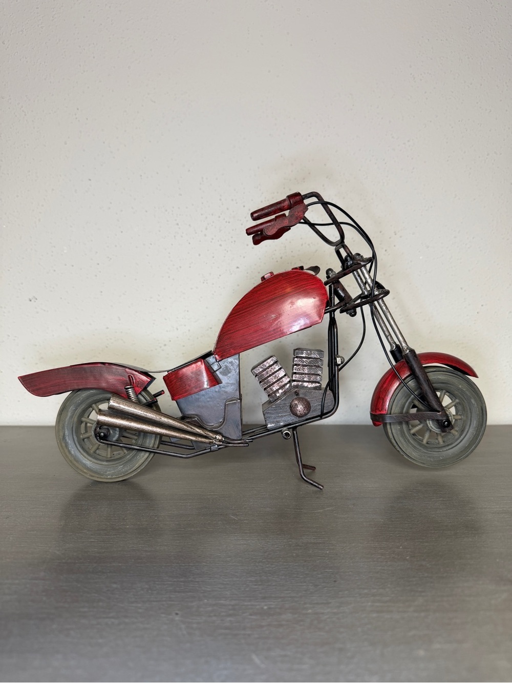 Handcrafted Motorcycle Art Sculpture Tabletop Home Decorative Metal 15” x9" Bike